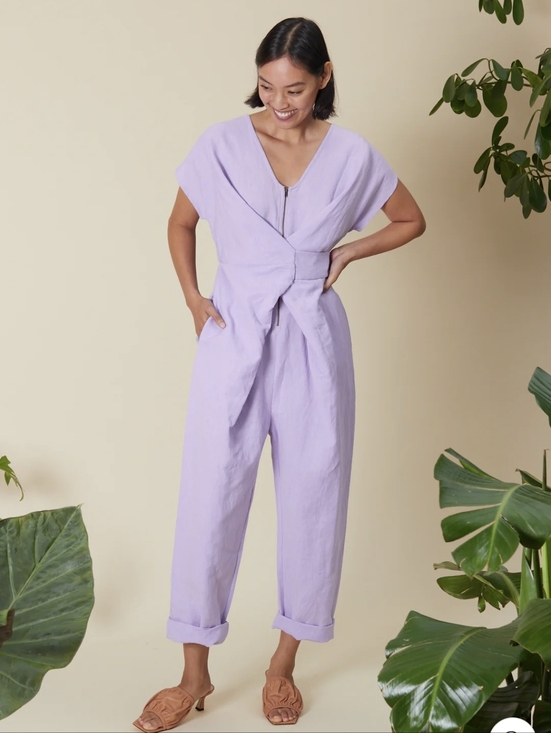 Rujuta Sheth Pants - NWT Rujuta Sheth NYC Linen Cotton Surplice Jumpsuit Matcha Medium
